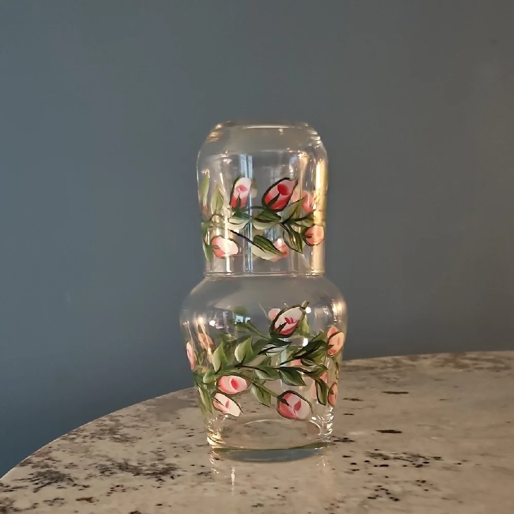 Floral Glass Carafe and Tumbler Set